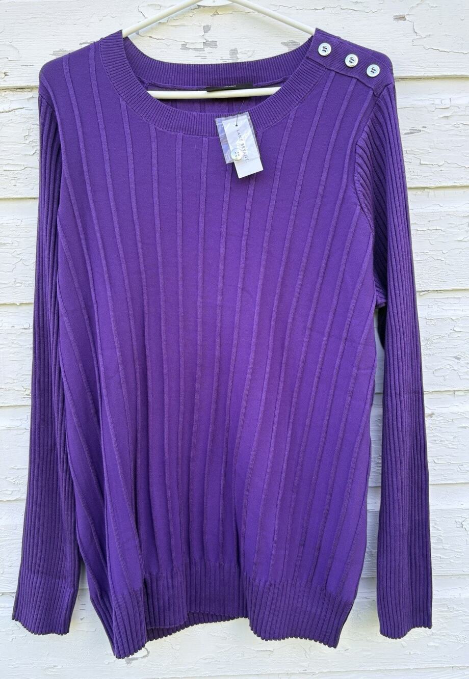 Lane Bryant Sweater Purple 26 28 3X Boat Neck Shoulder Buttons Stretch NEW